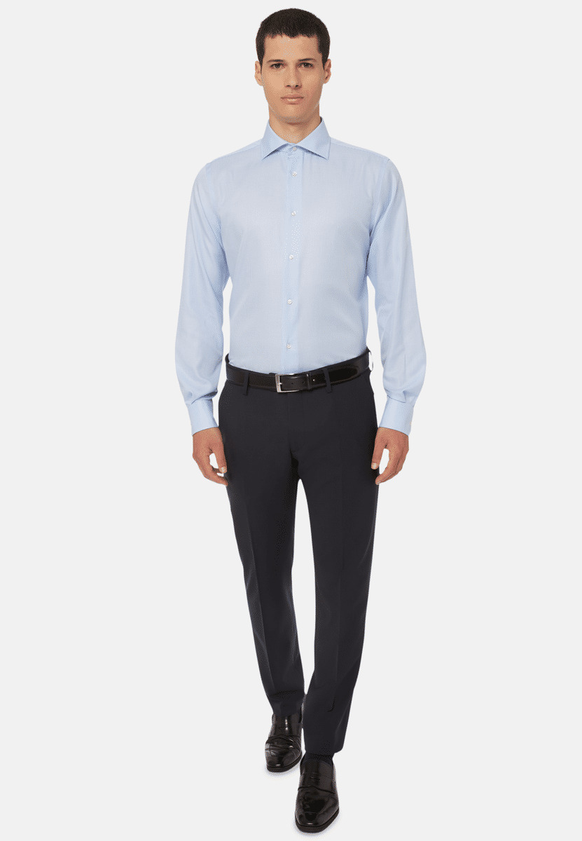 Chemise Pied-de-poule En Coton Bleu Clair Regular