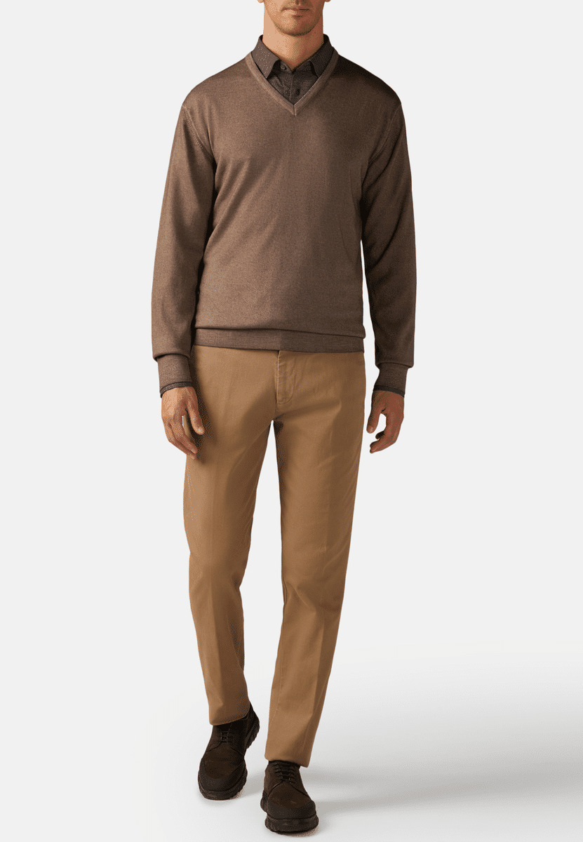 Pull Col En V Taupe En Laine Mérinos