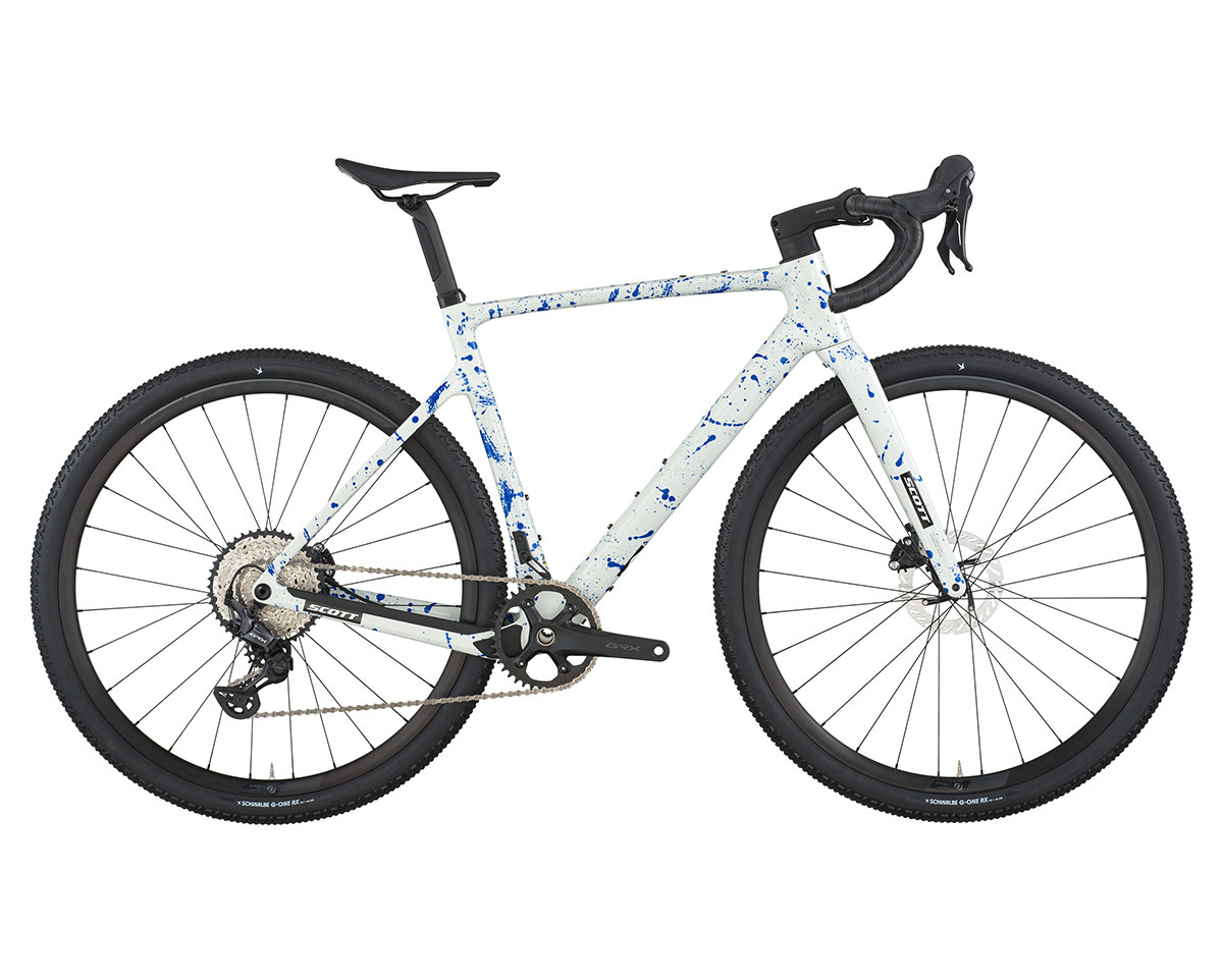 Vélo de gravel ADDICT GRAVEL 30 Blanc/Bleu Éclaboussures