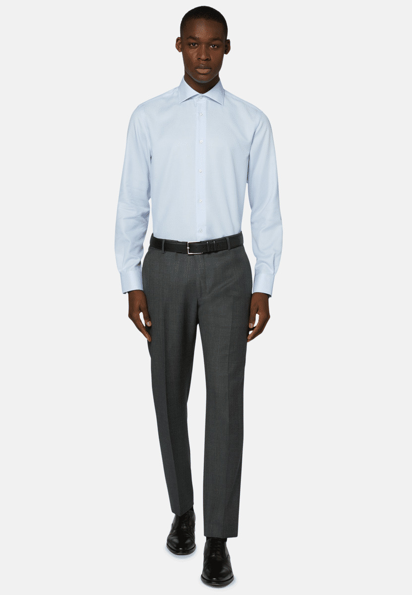 Chemise En Sergé de Coton Bleu Clair Slim Fit