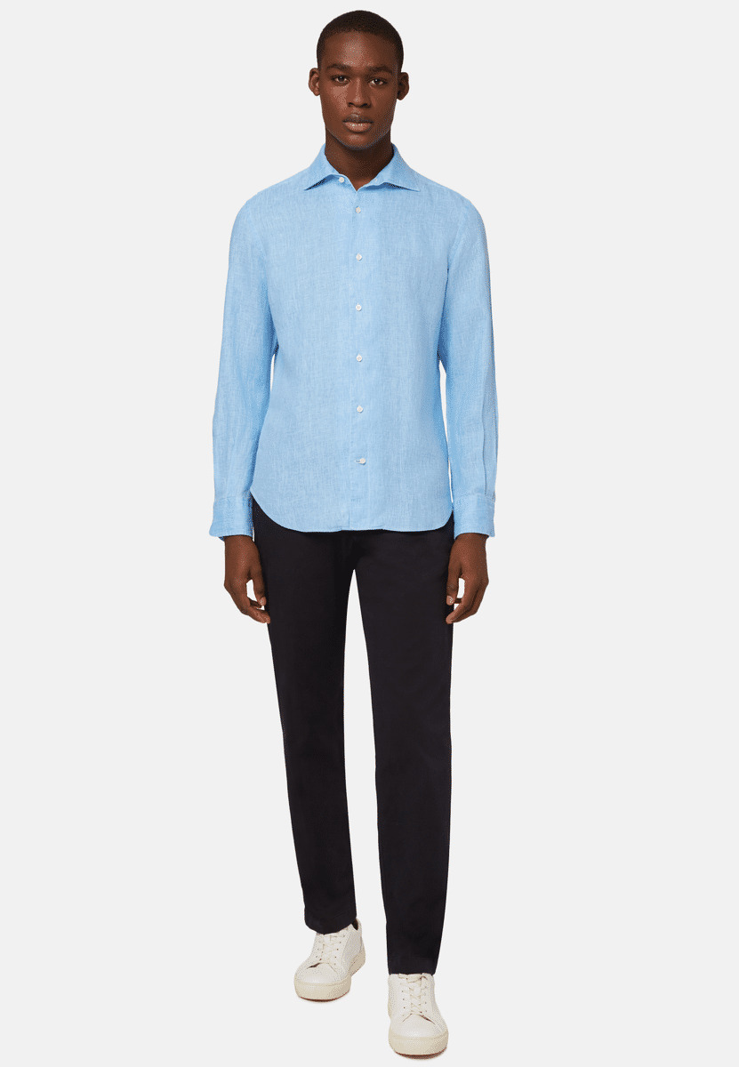 Chemise Bleu Clair En Lin Coupe Droite