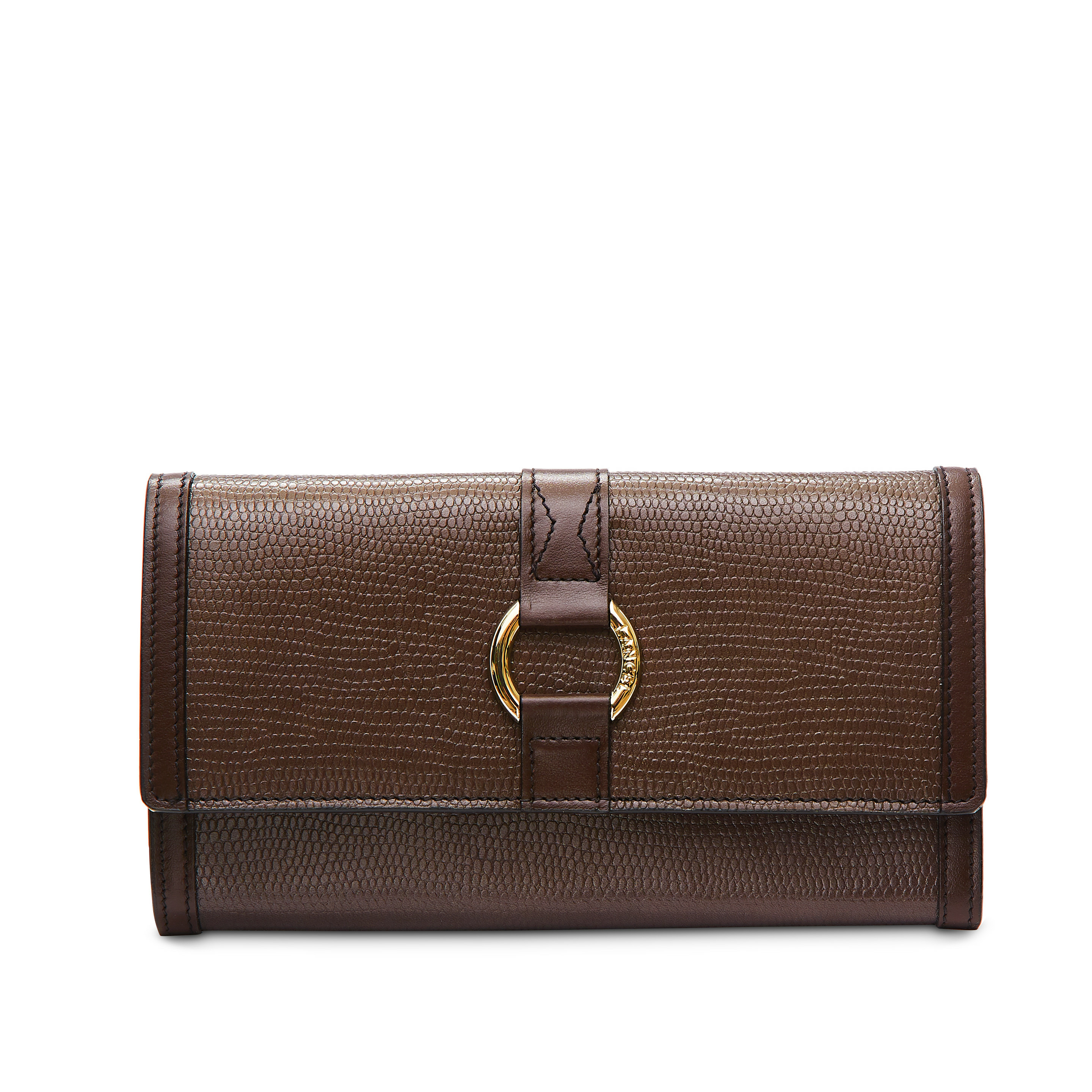 ELSA FACON IGUANA ET CUIR LISSE - Portefeuille Long - Chocolat