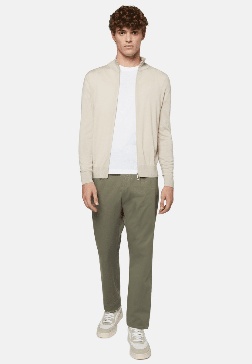 Pull Beige Full Zip En Laine Mérinos