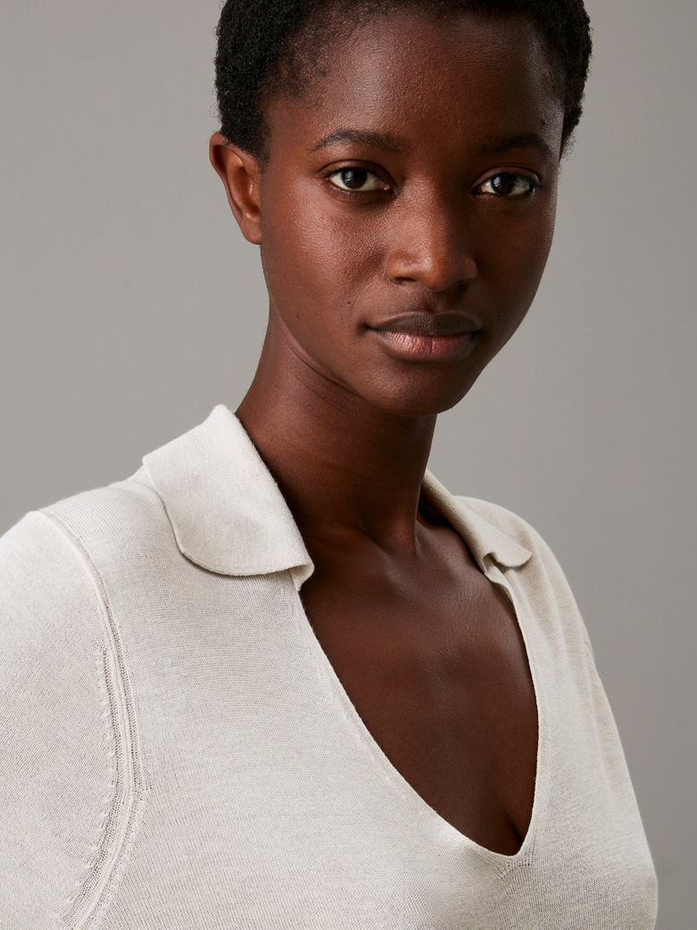 PULL POLO À MI-MANCHES EN MÉLANGE DE SOIE