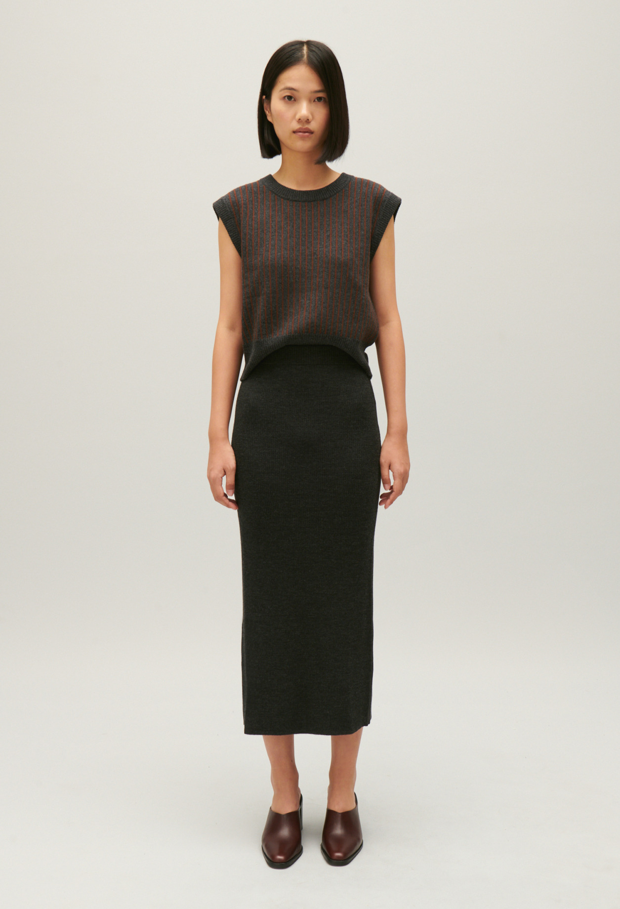 Pull sans manches maille rayée