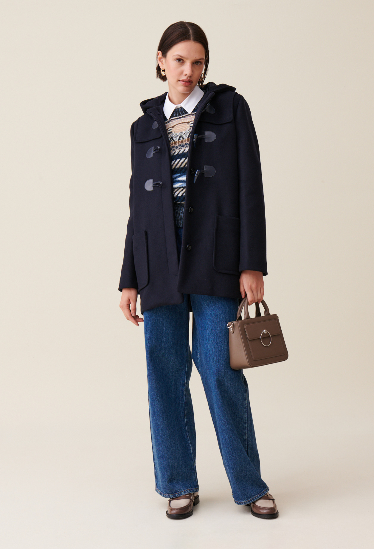 Manteau court capuche bleu marine