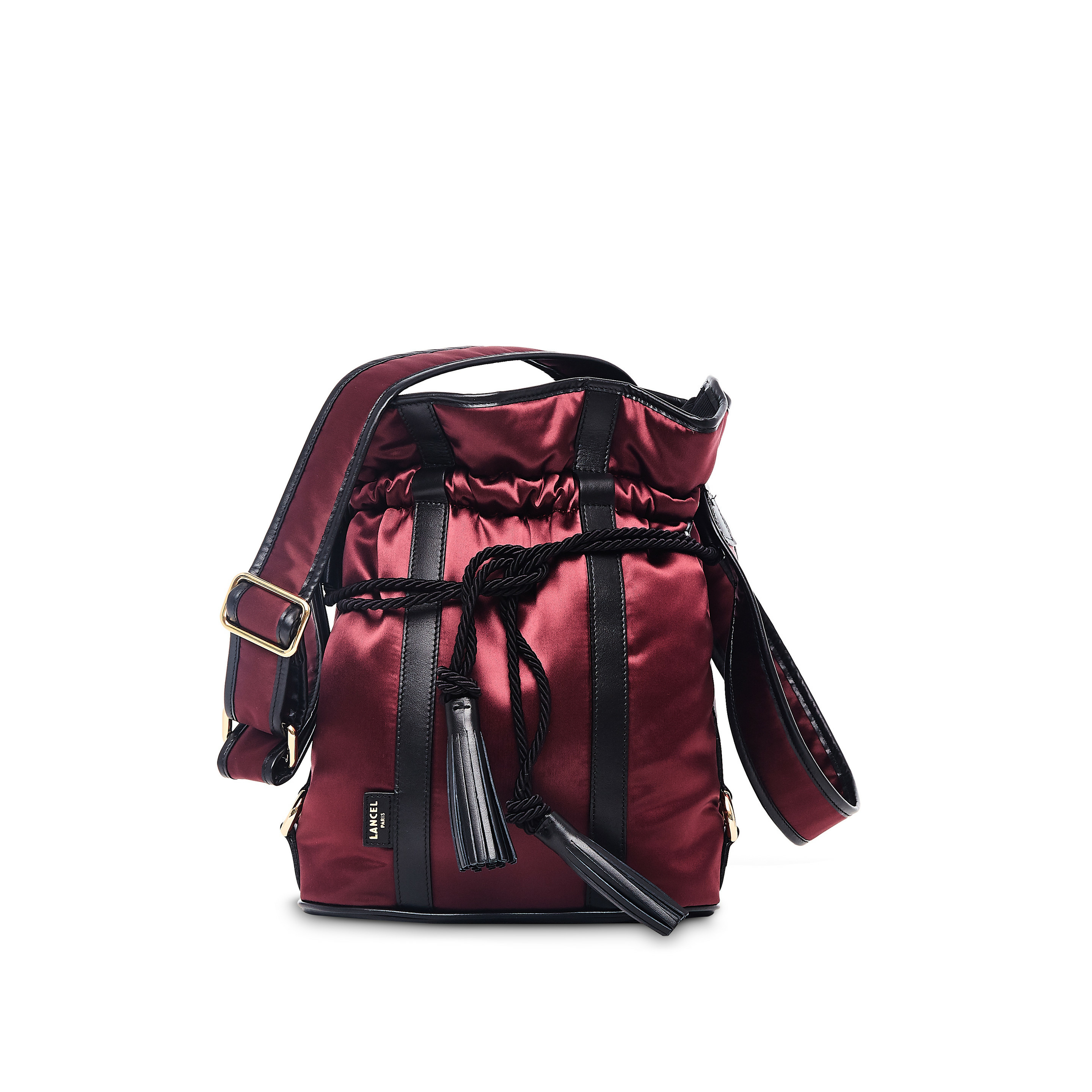 ELSA NYLON SATIN ET CUIR LISSE - Sac Seau - Cassis