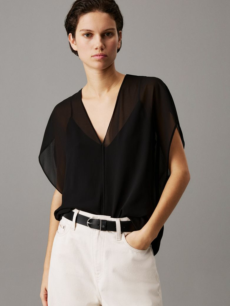 BLOUSE À MANCHES COURTES EN GEORGETTE TRANSLUCIDE