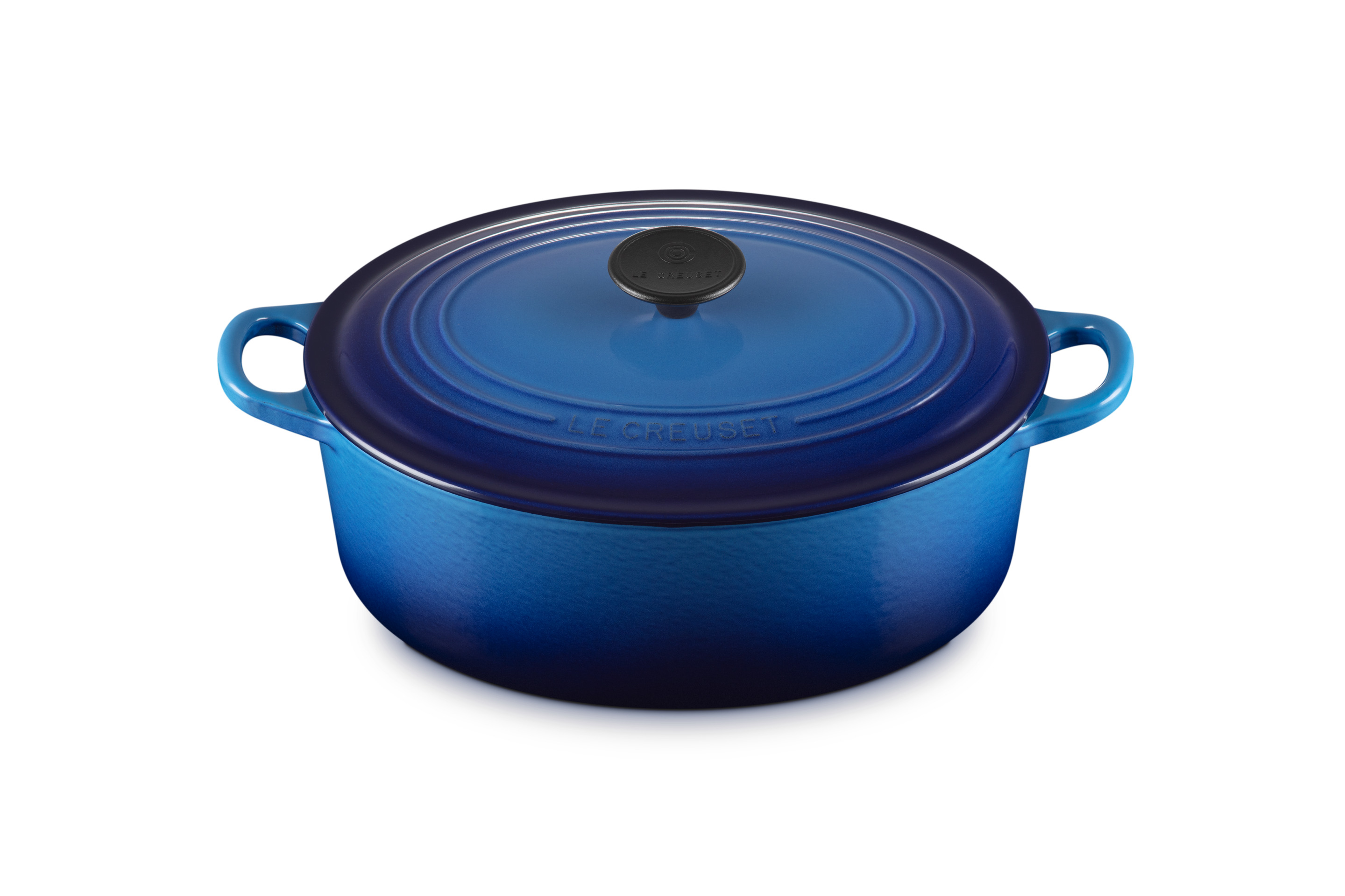 Cocotte ovale 29cm en fonte émaillée bleu azur