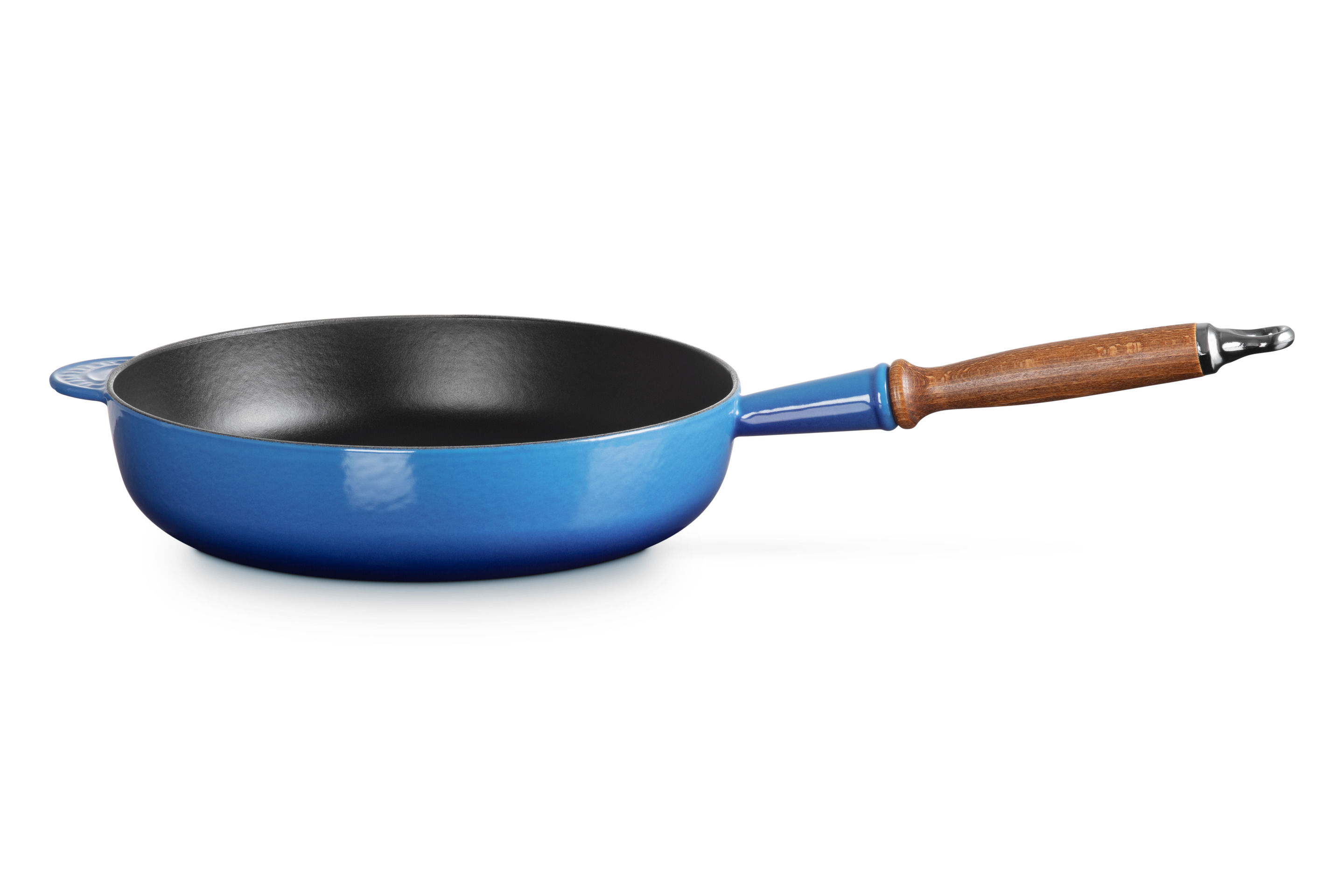Sauteuse 28cm en fonte émaillée bleu azur avec manche en bois