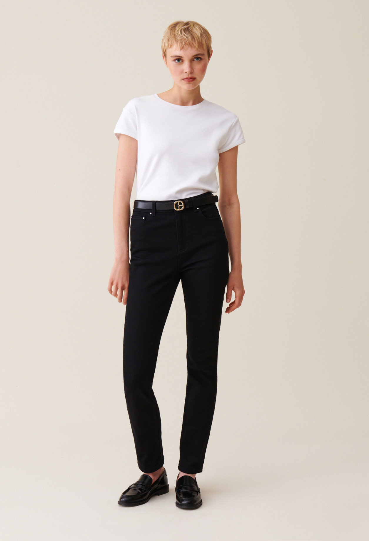 Jean slim noir taille mi-haute