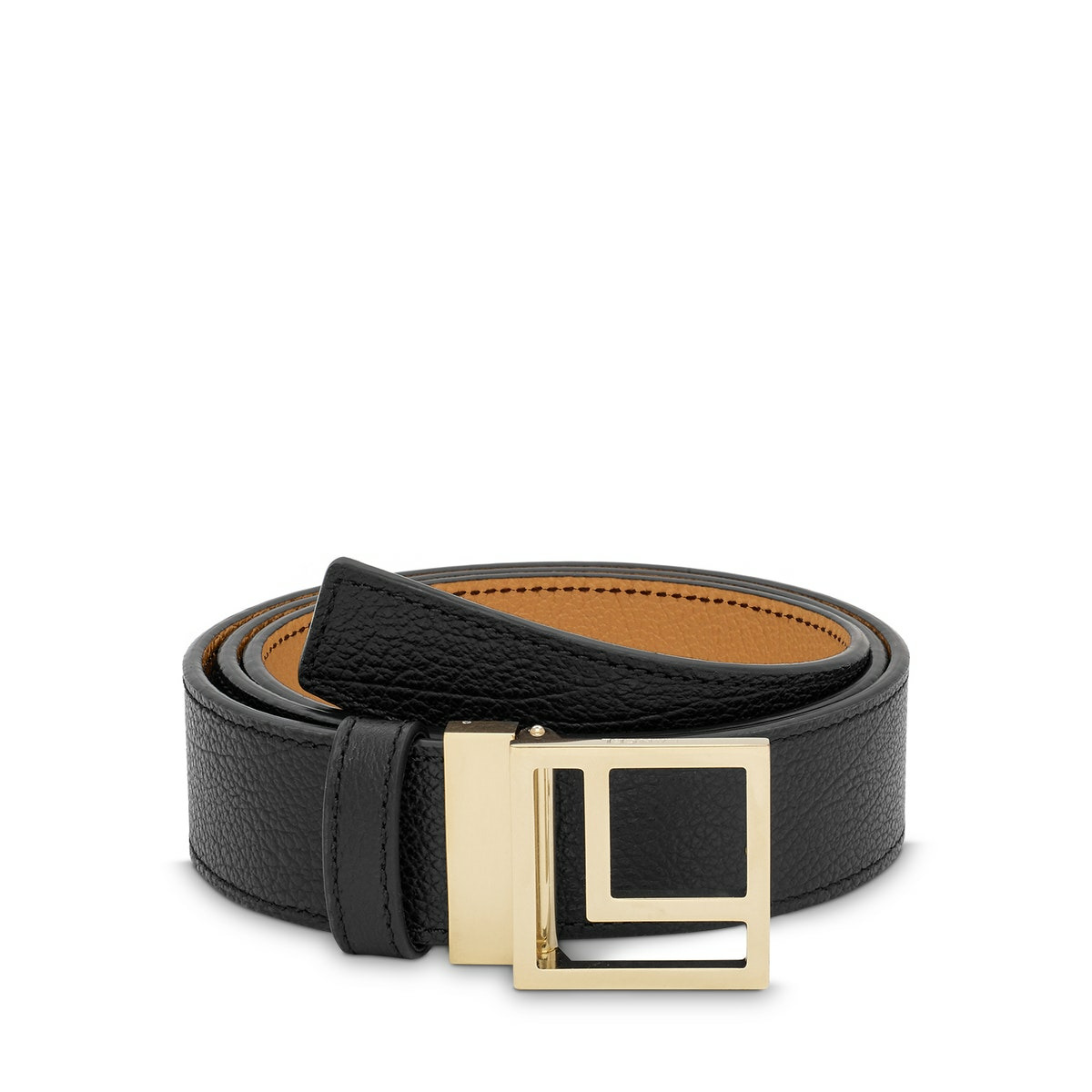 Logo Carré L - Ceinture réversible - Noir/Camel