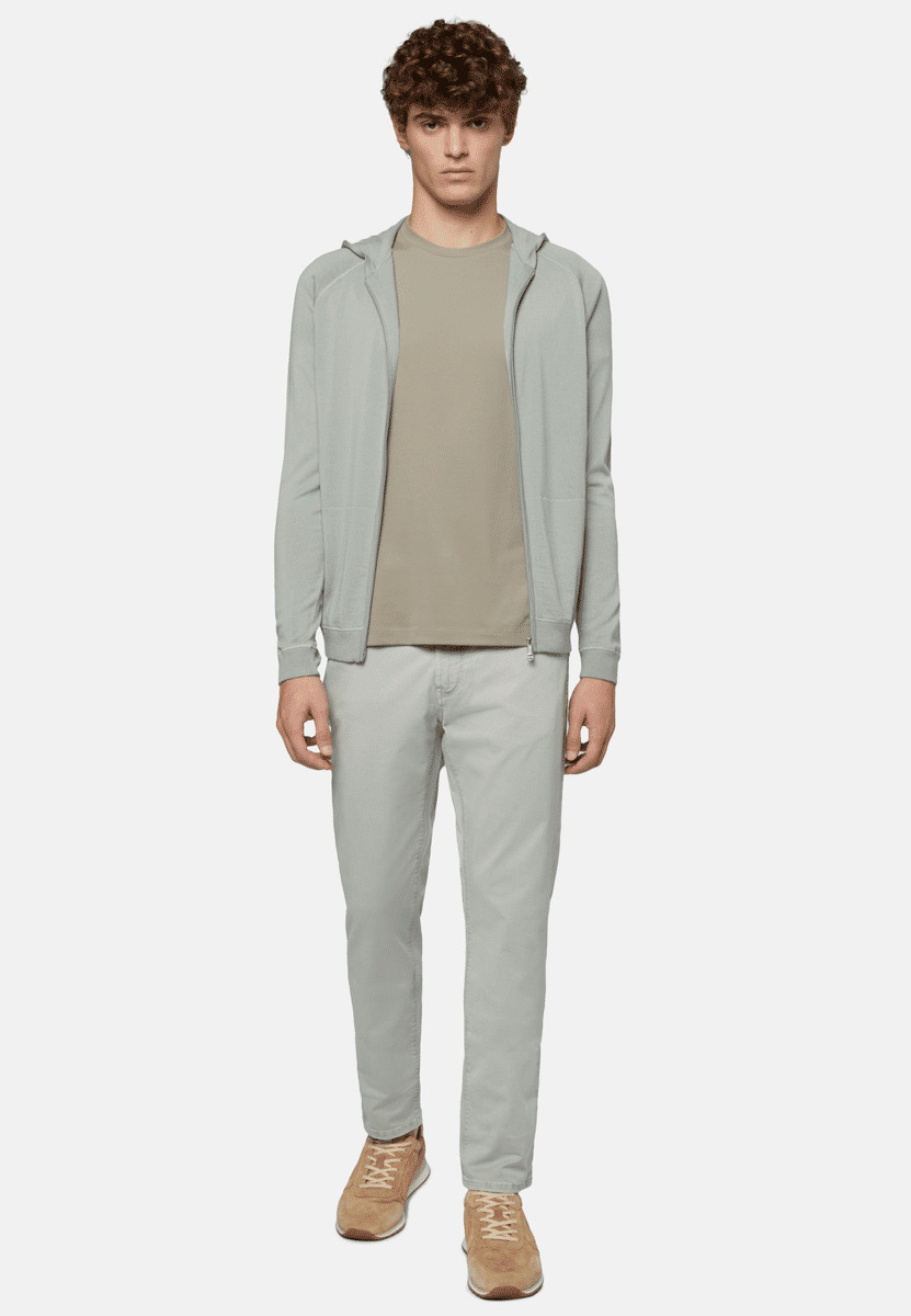 Pull Full Zip Vert À Capuche En Laine Mérinos