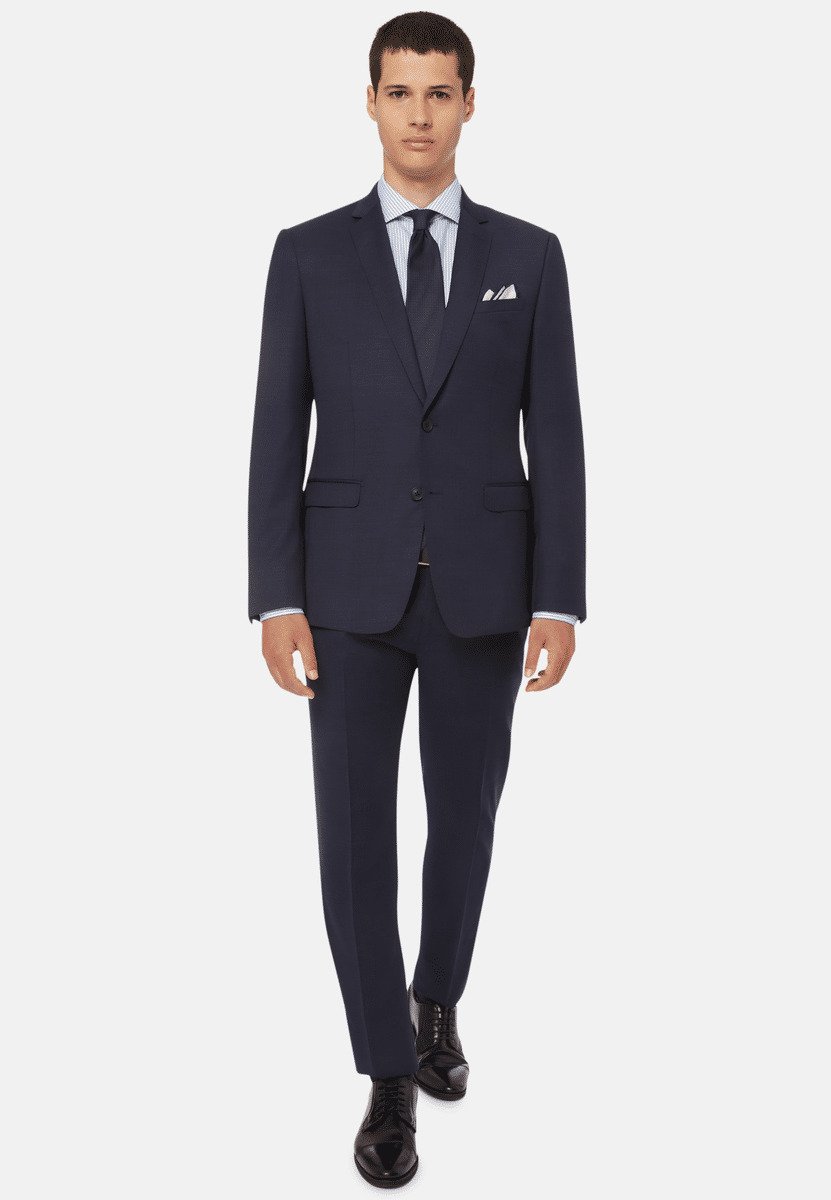 Costume Bleu Micro Structuré En Laine Extensible