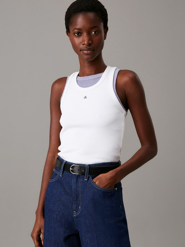 TANK TOP RIB ÉCRU BRODÉ SLIM