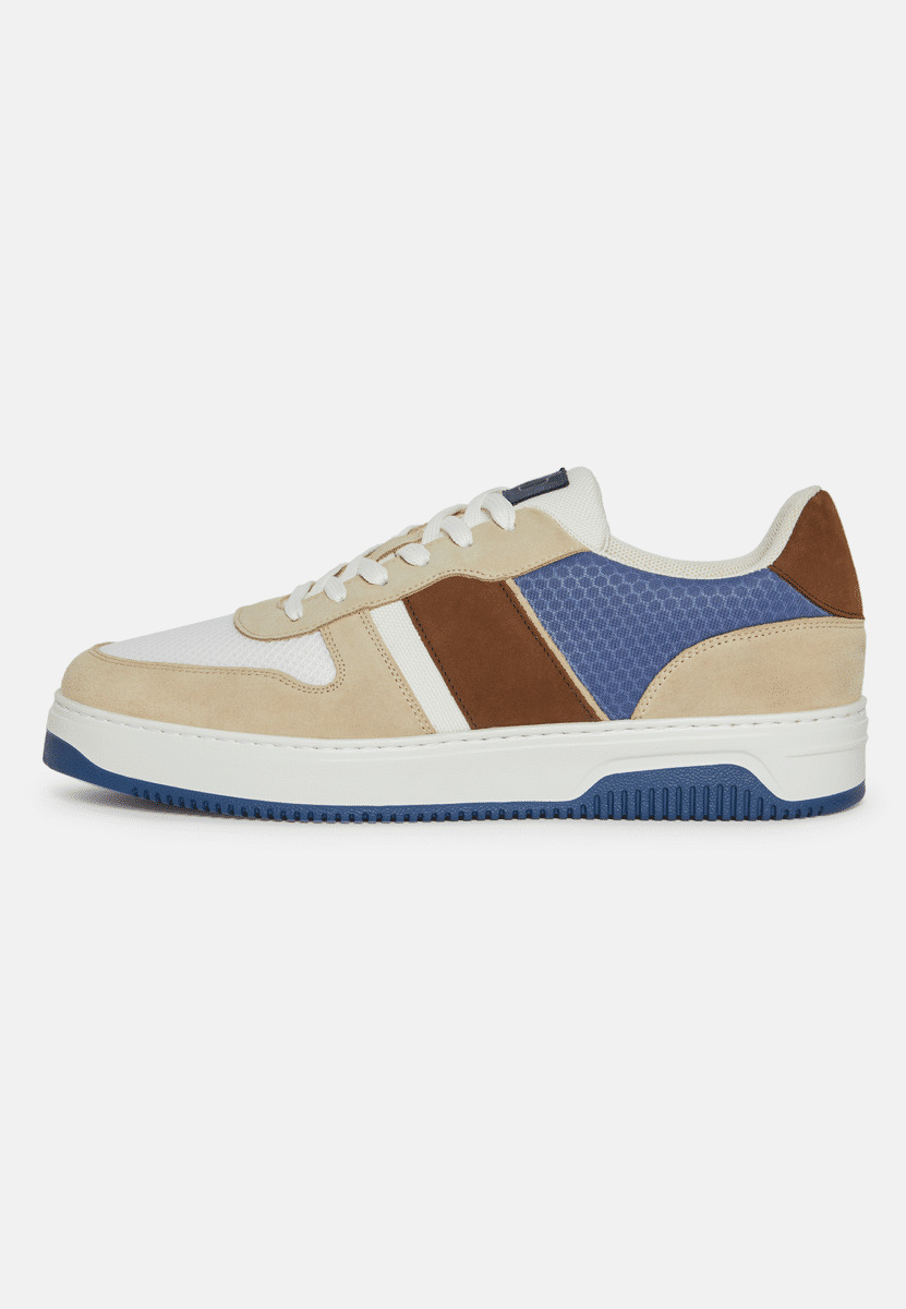 Sneakers Beige En Cuir Et Tissu Technique