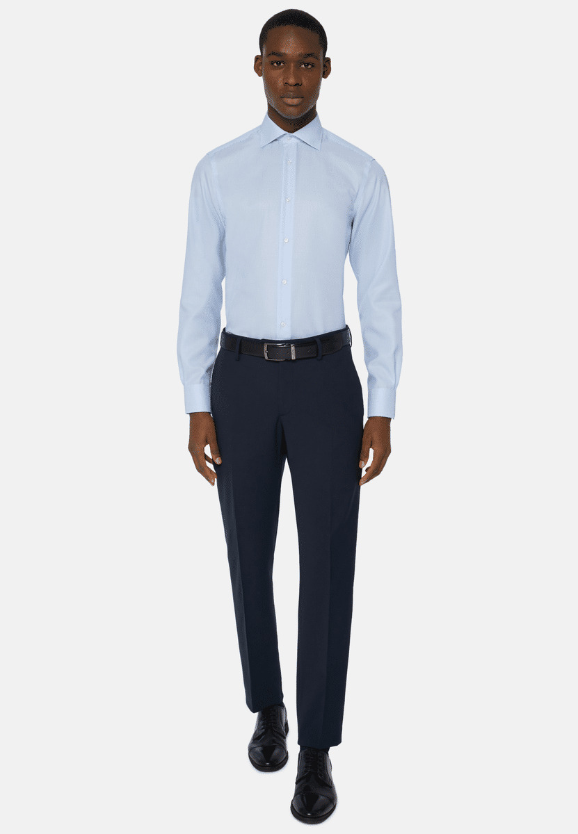 Chemise Bleu Clair En Coton Dobby Slim Fit