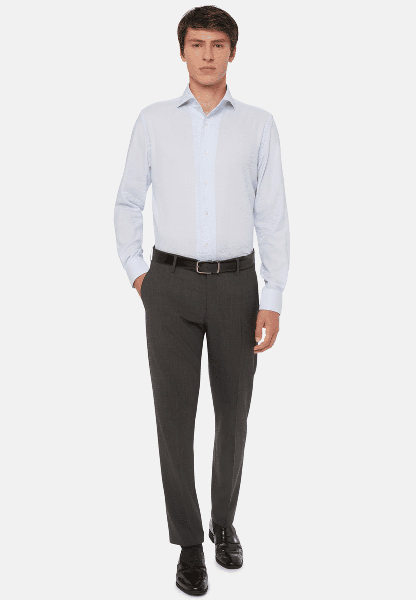 Chemise Bleu Clair En Coton Dobby Regular Fit