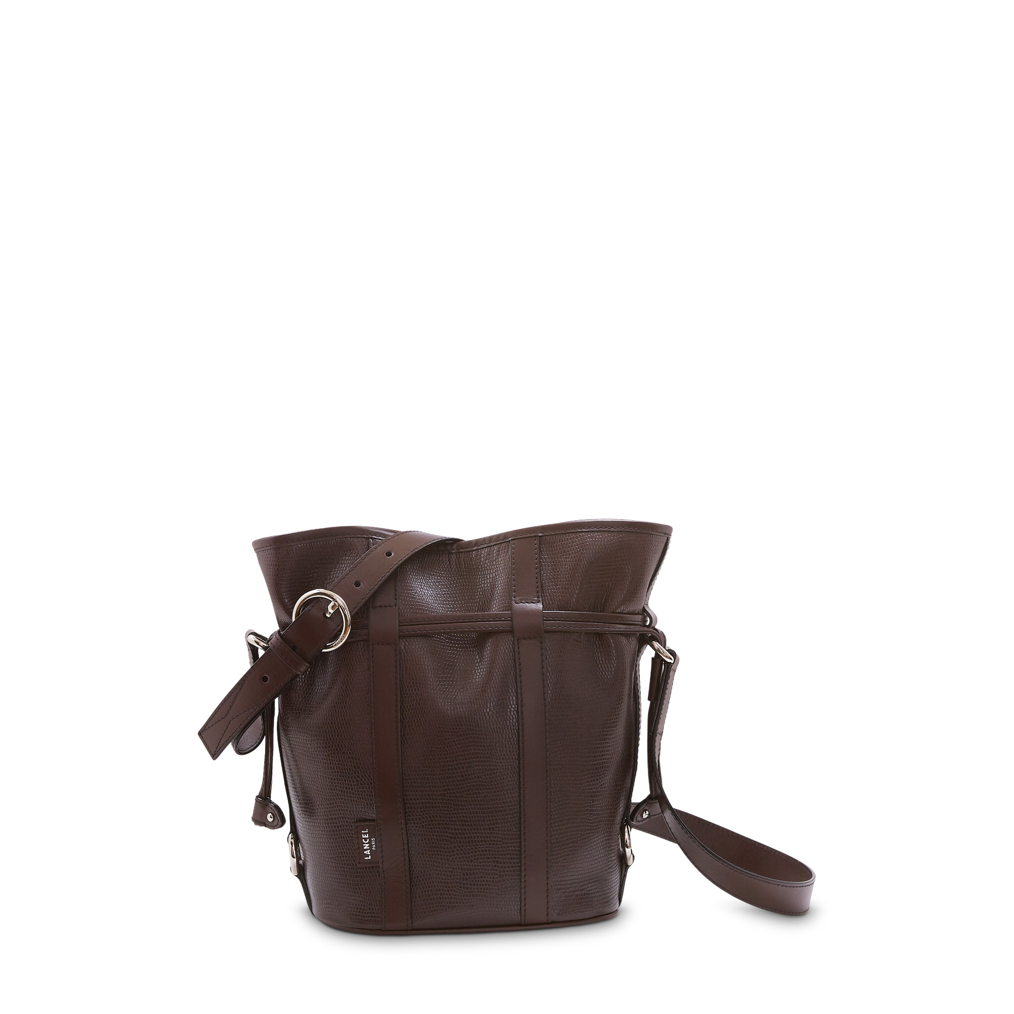 ELSA FACON IGUANA ET CUIR LISSE - Sac Seau - Chocolat