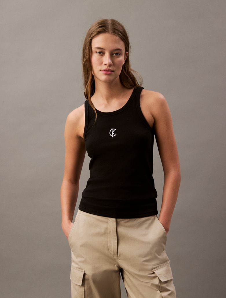 T-SHIRT SANS MANCHES EN COTON RIB