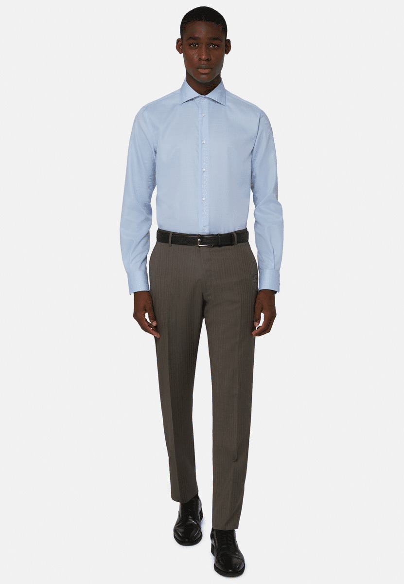 Chemise Bleu Clair En Coton Motif Prince-De-Galles Regular Fit