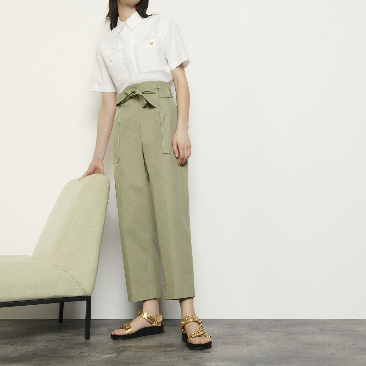 Pantalon large avec ceinture à nouer