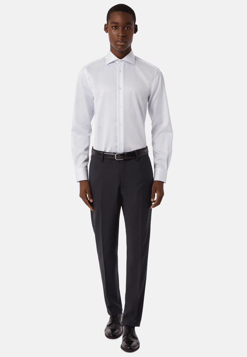 Chemise À Rayures Bleue Clair En Sergé De Coton Slim Fit