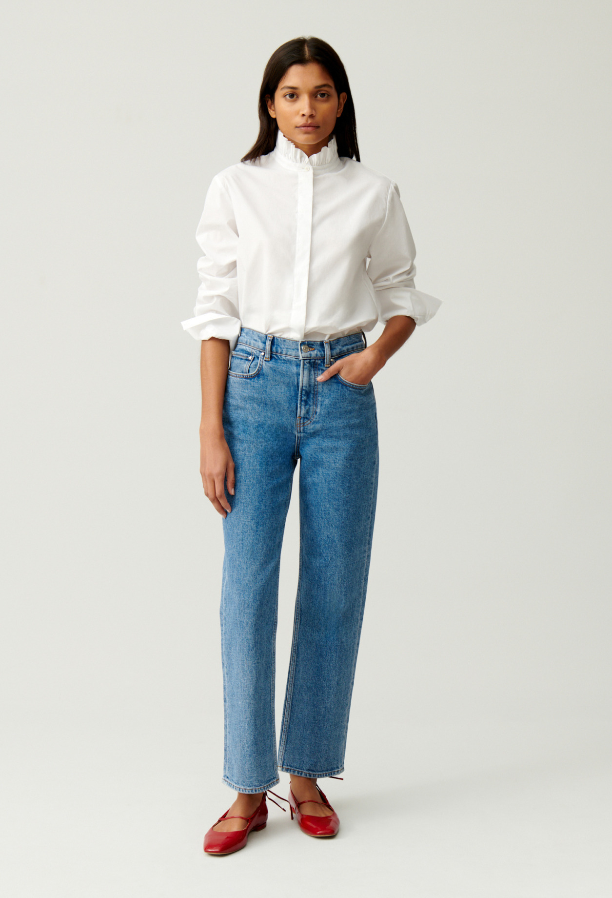 Chemise col volant blanche