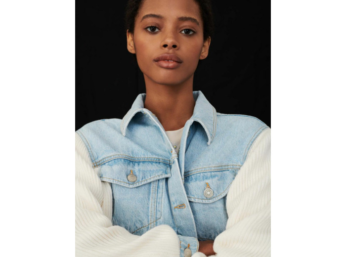 Blouson en mix-matière maille et jean