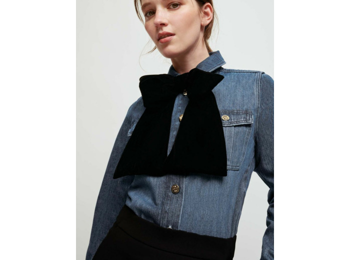 Chemise en denim à nœud en velours