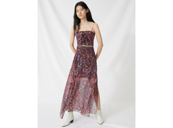 Jupe à motif floral en soie