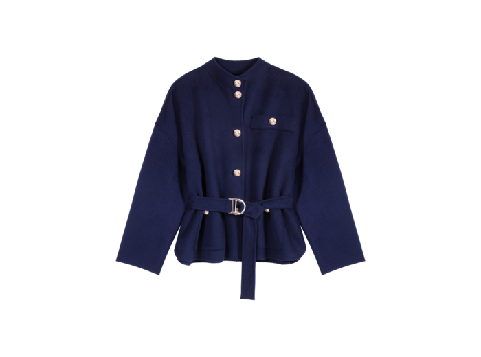 Manteau court en laine ceinturé