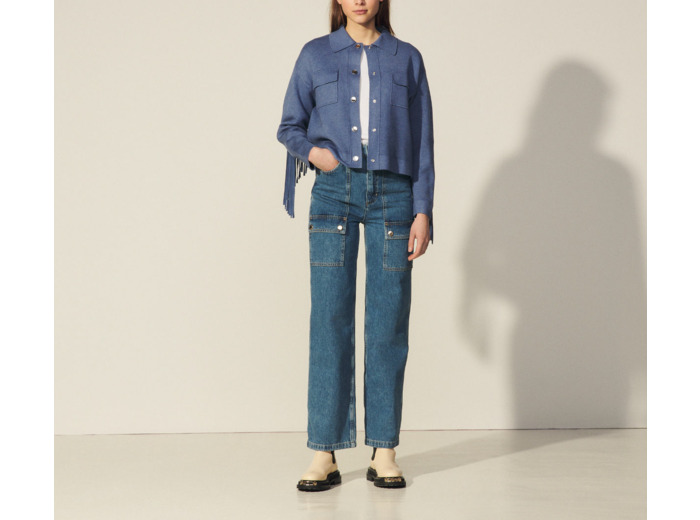 Cardi-coat court à franges