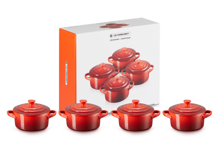 Coffret de 4 mini cocottes 250ml en céramique cerise
