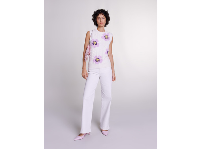 Pull sans manches orné de fleurs