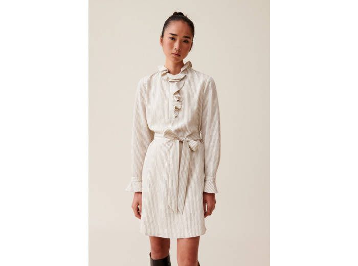Robe rayée col volanté