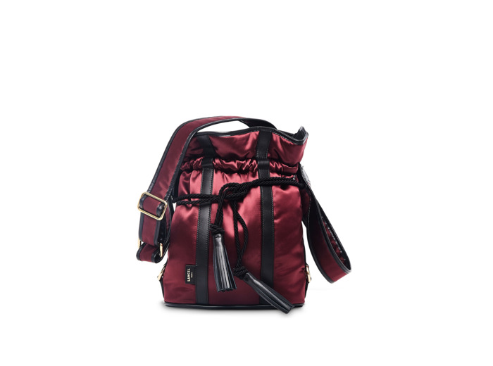 ELSA NYLON SATIN ET CUIR LISSE - Sac Seau - Cassis