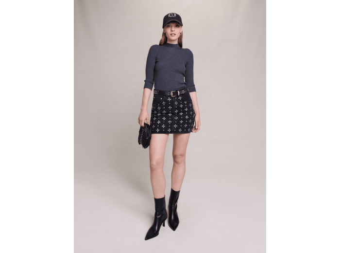 Jupe courte denim à strass