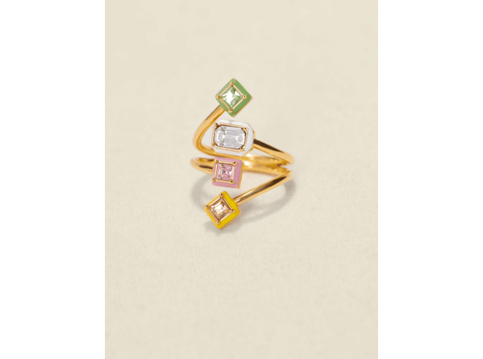 Bague ornée de strass et émail