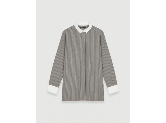 Chemise en popeline rayée à détails unis