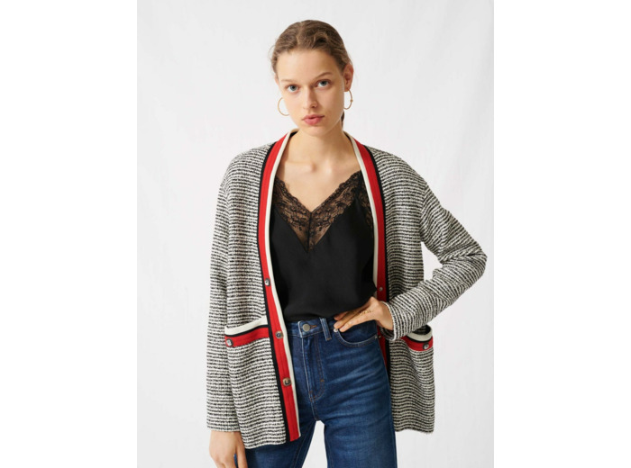 Cardigan effet tweed à bandes colorées