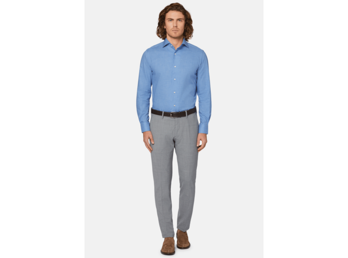 Chemise Bleue En Coton Dobby Coupe Droite