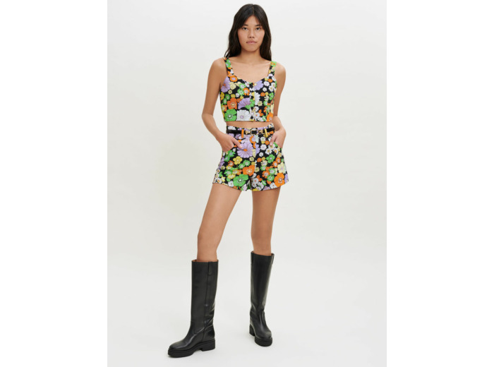 Crop top imprimé fleurs 70's
