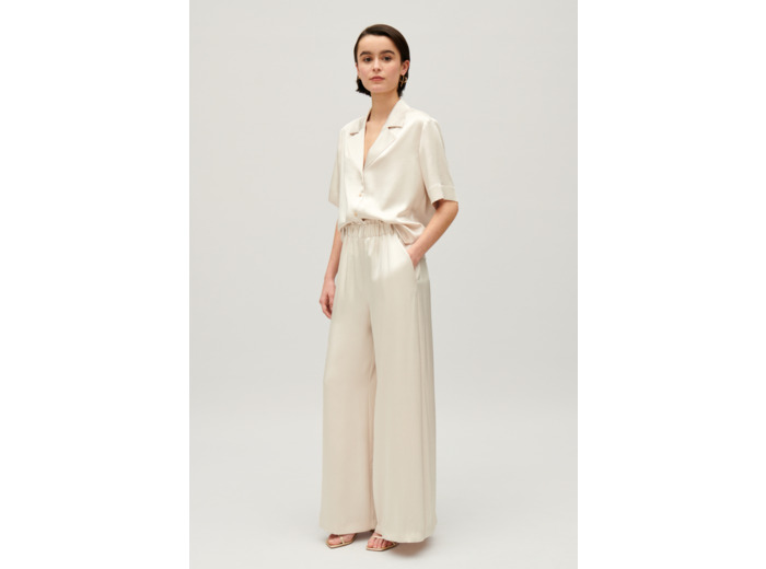 Pantalon large taille smockée
