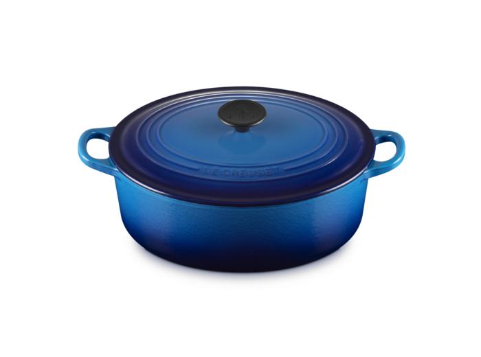 Cocotte ovale 29cm en fonte émaillée bleu azur