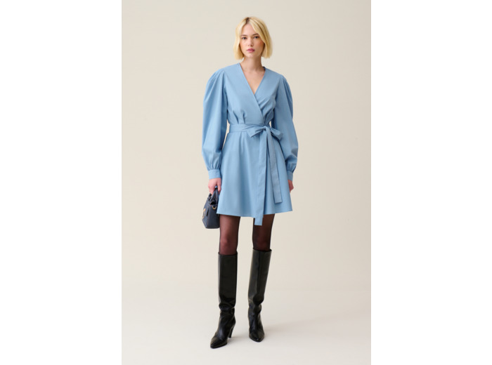 Robe courte manches ballons bleu
