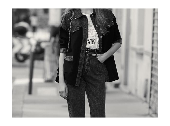 Cardi-coat à empiècement en jean