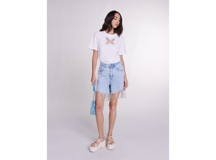 Short en denim à strass