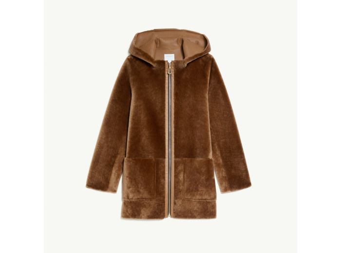 Manteau à capuche en peau lainée
