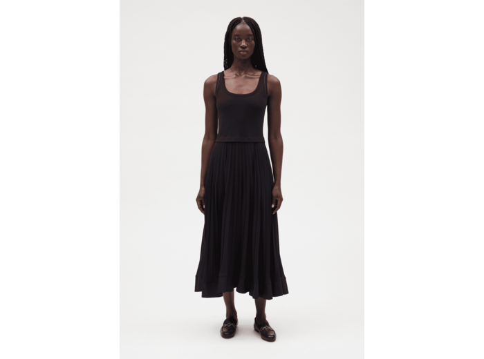 Robe longue plissée marine